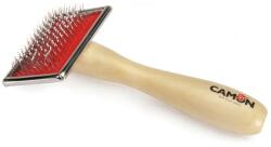 Camon Slicker brush with wooden handle L - Дървена четка за кучета, с метални щифтове с пластмасово покритие, 12/6 см