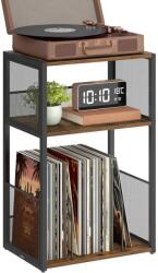 VASAGLE Lemezjátszó állvány, 3 szintes oldalasztal 30x43x69 cm, rusztikus barna (LET275K01)