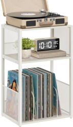 VASAGLE Lemezjátszó állvány, 3 szintes oldalasztal 30x43x69 cm, antik fehér (LET275W01) - tutihome