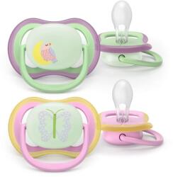 Philips Set 2 Suzete Philips Ultra Air SCF376/29 Ortodontice Fara BPA 6-18luni pentru Noapte cu Buton Fosforescent Multicolor (SCF376/29)