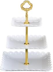 Pufo Sweets négyzetszintes, 3 szintes gyümölcstál, süteményekhez, tortákhoz, gyümölcsökhöz, előételekhez, 34 x 26 cm, fehér (Pufo4021)