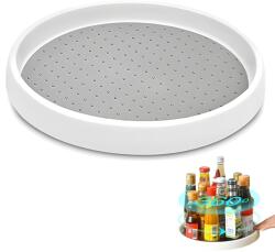 MACVI forgó konyhai tálca, 25 cm, csúszásmentes felület, 360°-os forgatás, fűszerrendszerezés, fehér/szürke (TENO1688)