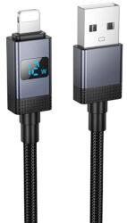hoco. x116 adatkábel, usb - lightning, 12w, 100cm, led kijelző, cipőfűző, fekete, kompatibilis: Apple IPAD mini 4 / IPAD Pro 10.5, 2017, / iPhone XR 6.1 (X116_LED_BLACK)