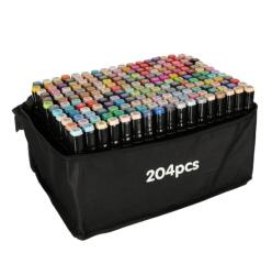  204 db-os marker készlet, 2 vékony és vastag véggel, tárolótáskával és műanyag állvánnyal, többszínű (KIK-KX5123_5)
