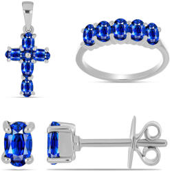  Kereszt Ezüst Szett Ausztrál Kék Zafírral ( Fülbevaló+Gyűrű+Medál ), Y62364/57