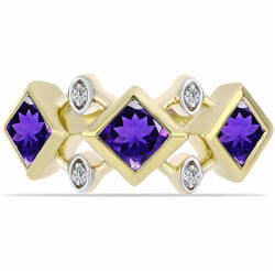 Arannyal Bevont Ezüst Gyűrű Marokkói Ametiszttel és Fehér Topázzal, Y62074/57