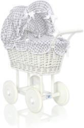  Magas, fonott babakocsi szürke ágyneművel és béléssel - fehér - pepita - 37 481 Ft