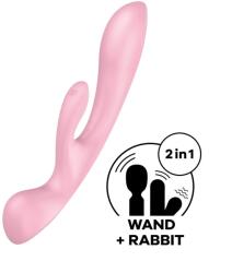 Satisfyer Vibrator Triple Oh 3 in 1, 12 Moduri Vibratii, Silicon, USB, Roz, 23.5 cm Vibrator