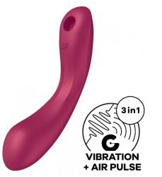 Satisfyer Vibrator Curvy Trinity 1, Air Pulse, 11 Programe Suctiune, 12 Programe Vibratii, Silicon, USB, Rosu, 16.4 cm Vibrator