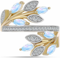  Arannyal Bevont Ezüst Gyűrű Szivárvány Holdkővel és Fehér Topázzal, Y62325/57