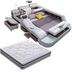  Intelligens, multifunkcionalis King Size agy 180×200 cm, 30 cm vastag premium matraccal, masszazs funkcioval, projektorral, Bluetooth hangszorokkal, vezetek nelkuli toltovel es tarolohelyekkel - vilag