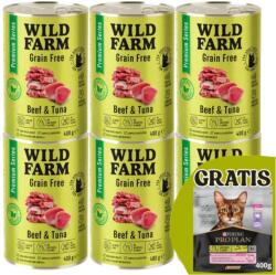  Wild Farm WILD FARM Prémium Gabonamentes Marhahús és Tonhal 6x400g - gabonamentes macskaeledel + INGYENES PRO PLAN Felnőtt macskaeledel 400g - véletlenszerű szállítás