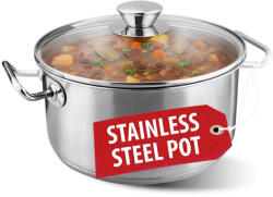 Magic home Lábas, MagicHome Chloe, 24 cm, 5, 5 l, ezüst, üvegfedővel, 304 rozsdamentes acél, háromrétegű alj, minden főzőlapra, mosogatógépben mosható (TC8010010)