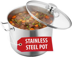 Magic home Lábas, MagicHome Chloe, 26 cm, 10 l, ezüst, üvegfedővel, 304 rozsdamentes acél, háromrétegű alj, minden főzőlapra, mosogatógépben mosható (TC8010013)