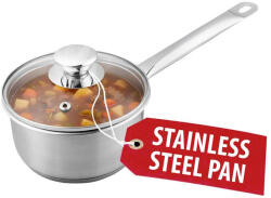 Magic home Nyeles lábas, MagicHome Chloe, 14 cm, 1 l, ezüst, üvegfedővel, 304 rozsdamentes acél, háromrétegű alj, indukciós kompatibilis, mosogatógépben mosható (TC8010001)