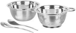 MagicHome Salátatál készlet, MagicHome, 24 cm, 3 l, 4 részes, rozsdamentes acél, szűrővel és 2 adagoló kanállal, mosogatógépben mosható (TC801655)