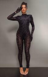 Prettylittlething Fekete Overál, Size 38, vállpárnás, mintás, kesztyűvel