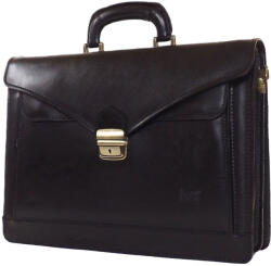 Maxmoda fekete három rekeszes elöl ráhajtós zsebes bőr aktatáska