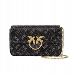 PINKO Bőr Kézitáska, Love One Pocket, kristályokkal, fekete (100061 A20D)