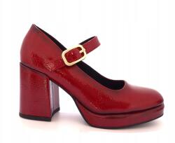 Marco Tozzi Mary Jane piros magassarkú cipő, Size 37, stabil sarokkal, ökológiai bőr (2-24405)