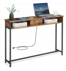 Songmics Keskeny konzol asztal, ipari stílus, tápcsatlakozóval, 2 nyitott polc (LNT111K01)