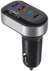 Autolife Szivargyújtós autós töltő - 4 portos (2× 15W USB + 2× 15W Type-C), beépített voltmérővel (13399)