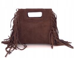 Gallantry Paris Kis Női Kézitáska, öko velúr, sötétbarna, rojtokkal díszített