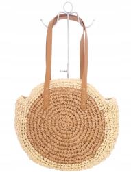  Kerek strandtáska, bézs, fonott, cipzáras, 41cm magas, 42cm széles