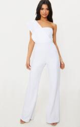 Prettylittlething Fehér Fodros Egyvállas Overál, Size 44, 95% poliészter, outlet