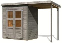 Karibu fából készült kerti ház KARIBU MERSEBURG 2 + egy menedéket 166 cm (9408) világos szürke (LG4433)