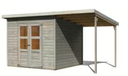 Karibu fából készült kerti ház KARIBU MERSEBURG 6 + egy menedéket 166 cm (10248) világos szürke (LG4441)