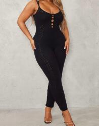 Prettylittlething fekete kötött overál, Size S, vállpántos