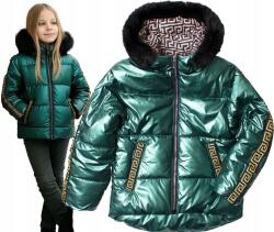  Téli kabát, sötétzöld, szőrme, szintetikus pehely, Size 140 (TL-2253)