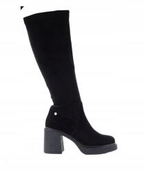 Goe Rugalmas Női Csizma, vastag talp, fekete, térdig érő (SS2N4401)