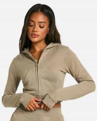 Boohoo Khaki színű cipzáras kapucnis melegítőfelső, Size L, pamut-poliészter