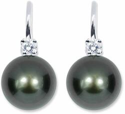 White & Black Classic tahiti gyöngy fülbevaló gyémánttal - kapcsos - 8, 5-9mm (AU14223)