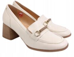 Aga Bézs Női Magassarkú Félcipő, bőr, arany díszítés, Size 38 (01437/2051)