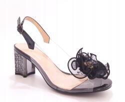 S. Barski átlátszó szandál, fekete, elegáns sarokkal, Size 40 (MR52-238)