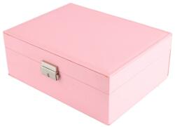  Cutie organizare bijuterii din piele ecologica, cu 2 compartimente, cu incuietoare, Roz