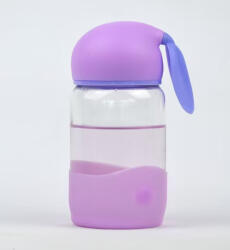  Cana Sticla de apa cu capac tip ureche si baza din silicon, design pastel, mov-lila