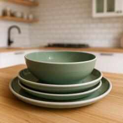  Set vesela 18 piese, pentru 6 persoane, Ceramica, design modern, culoare Verde, Bej Serviciu de masa