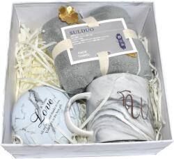  Set cadou 5 piese pentru El, cu cana ceramica de 250 ml si accesorii, Gri Prosop