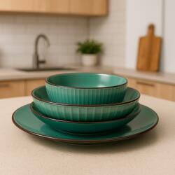  Set vesela 16 piese pentru 4 persoane, Ceramica, design modern, culoare Turquoise Serviciu de masa