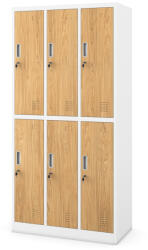JAN NOWAK IGOR fém öltözőszekrény, 6 rekeszes, 900x1850x450, fehér-aranytölgy