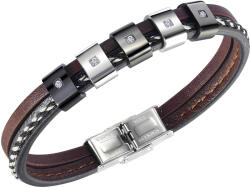 Troli Fekete bőr karkötő acél dísszel Leather