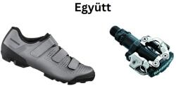 SHIMANO Cipő Mtb Xc100 Férfi Ezüst 45 + Pedál Spd Pdm520 Fekete Stoplival