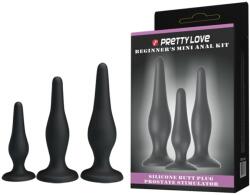 Pretty Love Set 3 Dopuri Anale Pretty Love Mini Anal Kit, Silicon, Negru