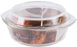Magic home Sütőtál, MagicHome, 2500 ml + 1200 ml, átlátszó, 29 × 25 × 10, 4 cm, kerek, edzett boroszilikát üveg, hőálló -40 - +400 °C, mosogatógépben mosható (TC801633)