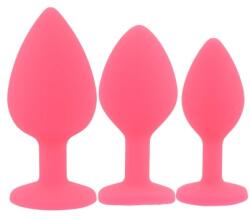 Loving Joy Toosh Dopuri Anale din Silicon Roz Set de 3 Stras Transparent Baza cu Bijuterie pentru Placere Estetica Suplimentara