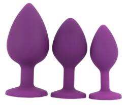 Loving Joy Toosh Dopuri Anale din Silicon Violet Set de 3 Stras Transparent Baza cu Bijuterie pentru Placere Estetica Suplimentara